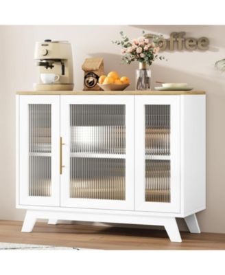 36 Inch Small Buffet Storage Cabinet with Adjustable Shelf and Fluted Glass Door Mid-Century Modern Design Top