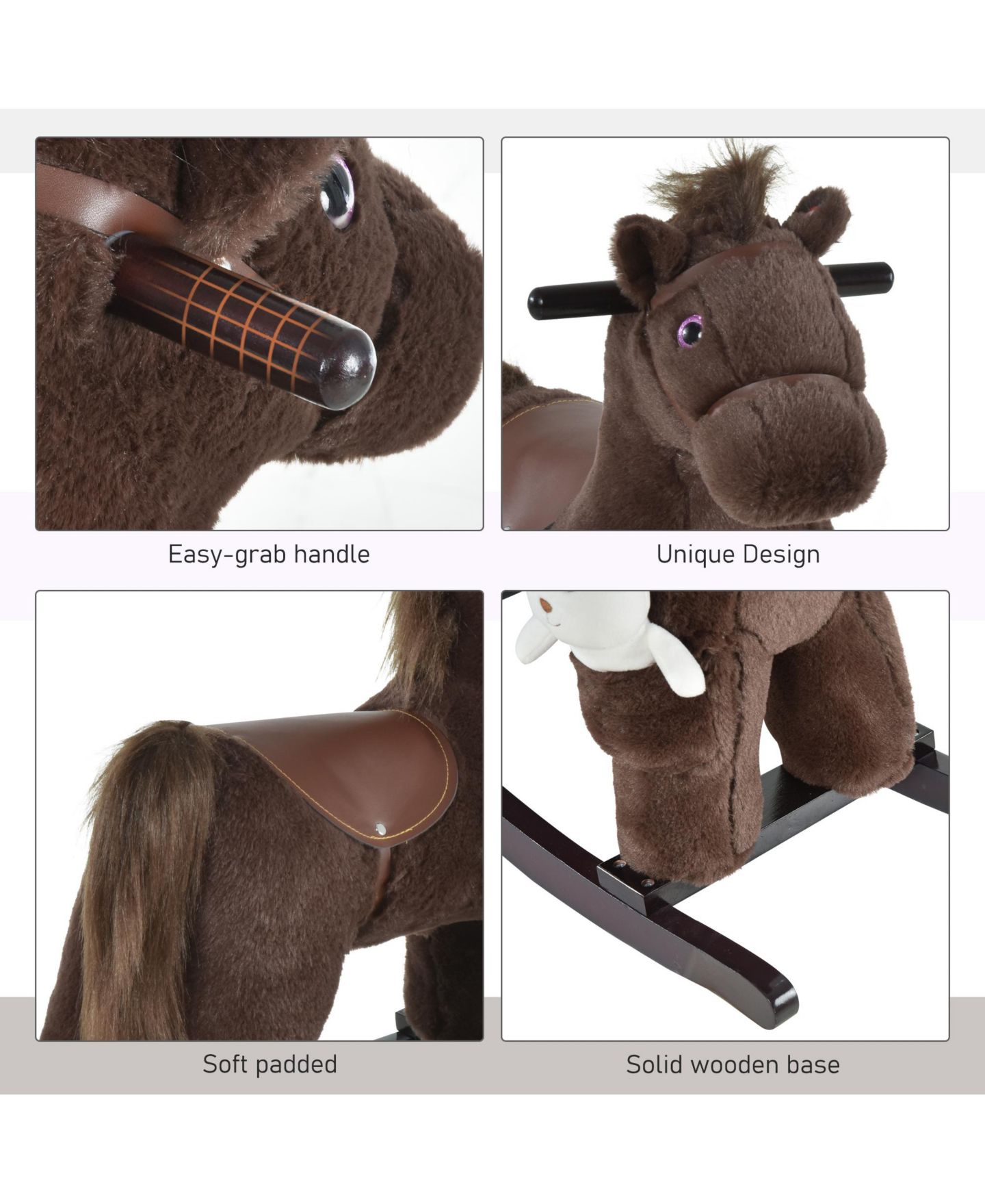 Детская мягкая игрушка Qaba Plush Ride-On Dinosaur Rocking Horse Toy, Up to 66 lbs., от 3 лет — фото 6