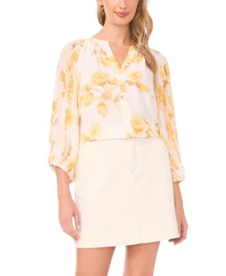 Women's V-Neck Pleated-Sleeve Blouse