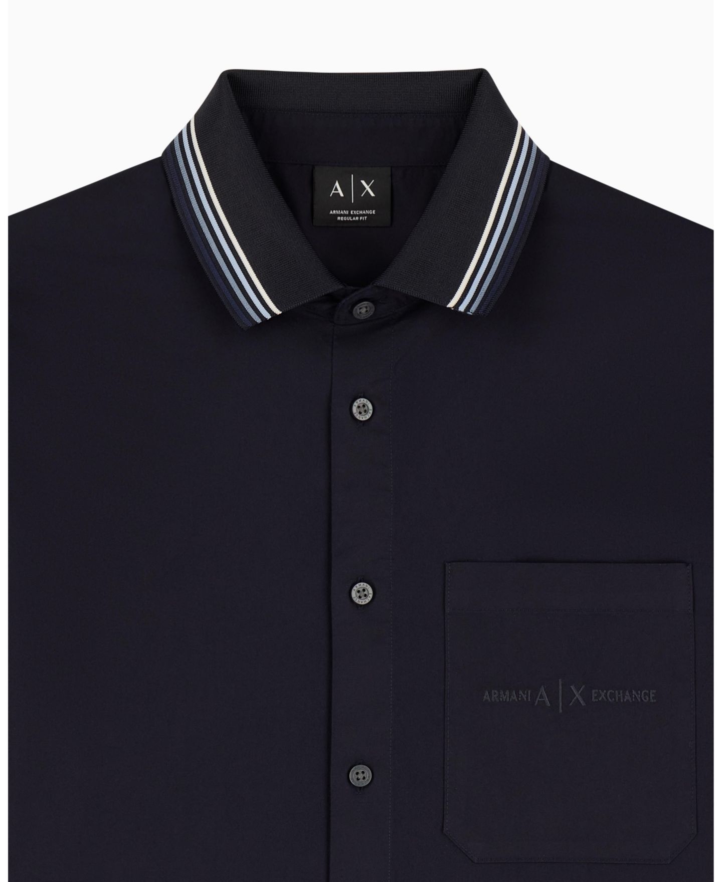 Мужская рубашка A|X Armani Exchange Short Sleeve Twill with Tipping, цвет: Глубокий тёмно-синий — фото 3