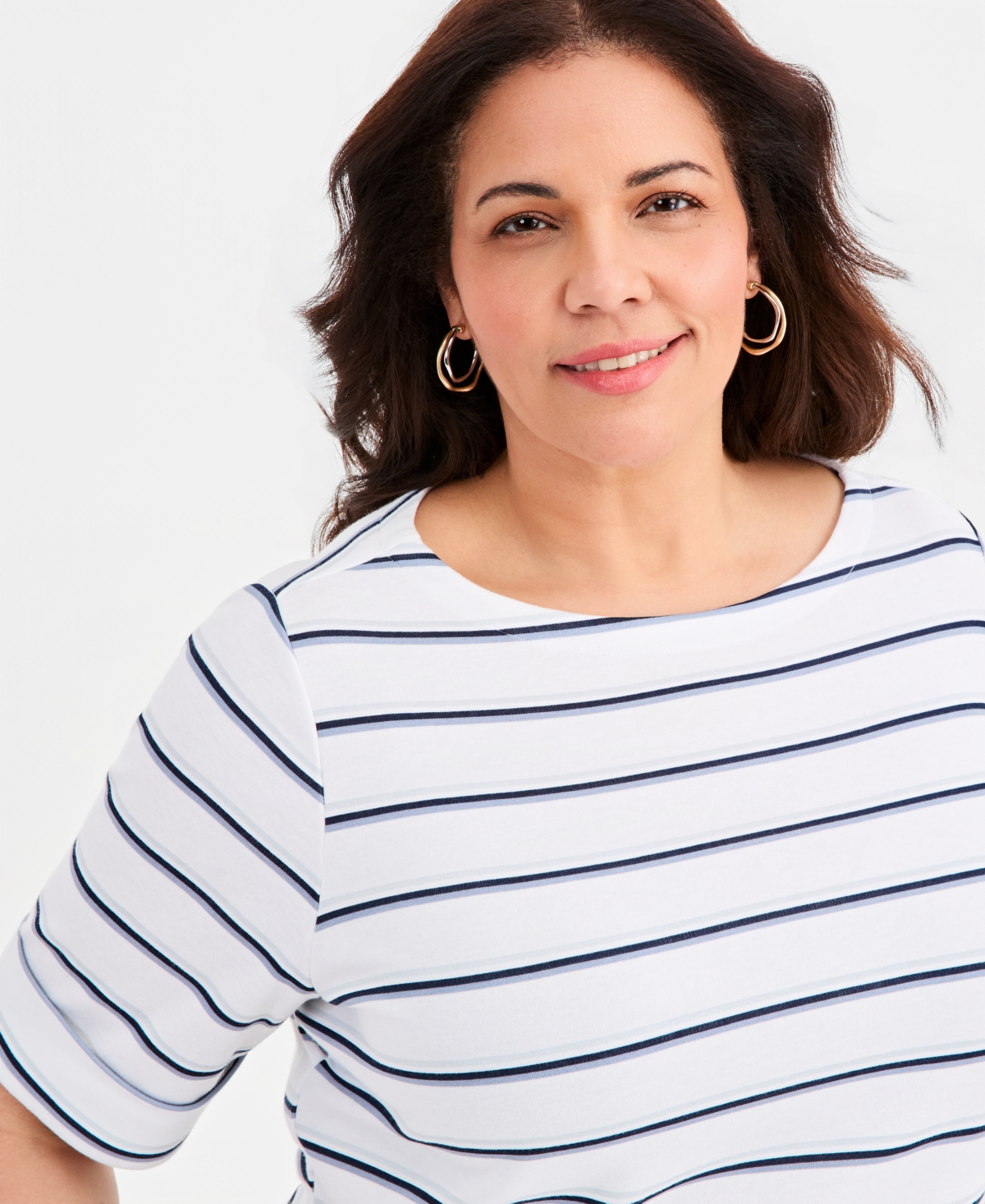Style & Co Plus Striped Elbow-Sleeve Top, Macy's Exclusive