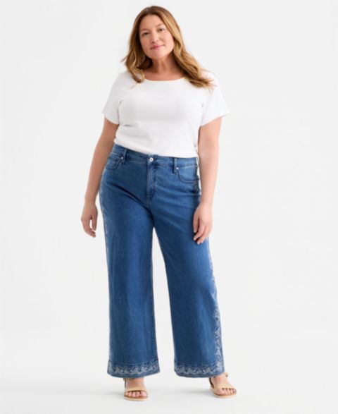 Женские джинсы Style & Co Plus Size Printed High-Rise Five-Pocket Wide-Leg, цвет: Варёный