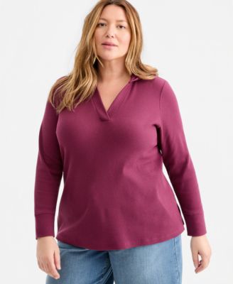 Plus Size Long-Sleeve V-Neck Waffle-Knit Hoodie