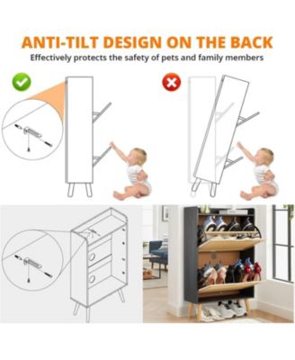 Slim MDF Shoe Storage Cabinet with 2 Rattan Flip Drawers