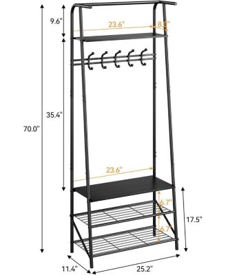 23.6" Metal and MDF Hall Tree with 5 Hooks and 4-Tier Storage Shelf