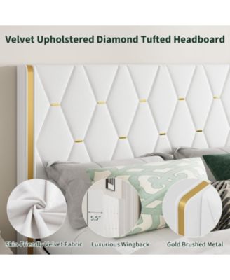Queen Lift-Up Storage Bed Frame, Velvet Diamond Tufted Headboard