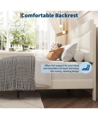 Queen Upholstered Bed Frame with Headboard, Platform Bed with Wood Slats Support, No Box Spring Needed, Velvet