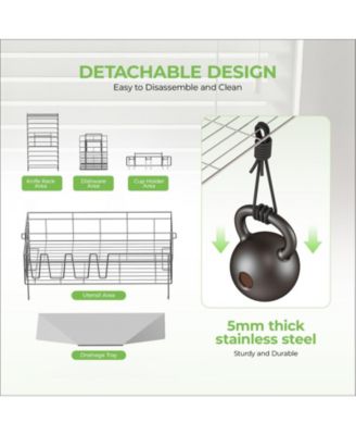 2-Tier Detachable Stainless Steel Dish Drying Rack with Cutlery Box and Cup Holder
