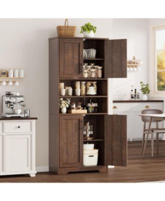 67" Tall Kitchen Pantry Cabinet,Farmhouse Kitchen Pantry Cabinet and Coffee Bar with 4 Doors, 1 Drawer, Adjustable Shelf, and Microwave Stand