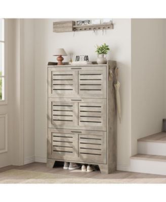 Shoe Cabinet Storage for Entryway, Narrow Shoe Cabinet with Flip Drawers, Freestanding Hidden Slim Shoe Organizer Cabinet