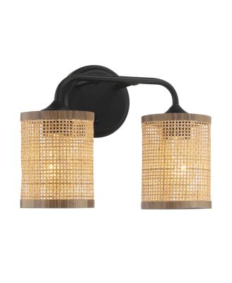 Quell Double Light Vanity With Natural Rattan Shade Wall Lamp