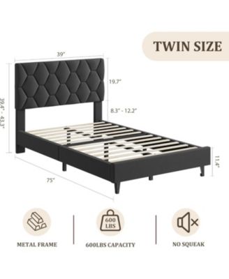 Twin Size Platform Bed Frame with Adjustable Upholstered Headboard, Wooden Slats Support, Modern Style, Easy Assembly