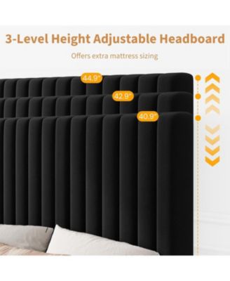 Twin Size Velvet Platform Bed Frame with Vertical Channel Tufted Adjustable Headboard, Wooden Slats Support, No Box Spring