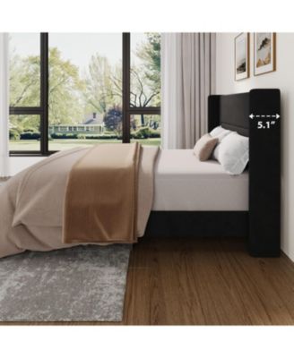 Full Upholstered Bed Frame with Wingback Headboard, Platform Bed with Wood Slats Support, No Box Spring