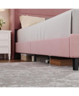 Twin Upholstered Platform Bed Frame with Wingback Headboard, Wood Slats Support, No Box Spring Needed