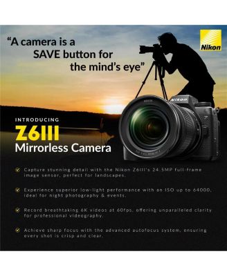 Z6III Mirrorless Camera with NIKKOR Z 24-70mm f/4 S Lens, Bundle with FTZ II Adapter