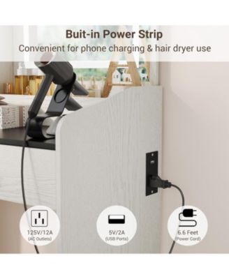 Vanity Desk with LED Mirror & Charging, Small Makeup Vanity Set, 2 Drawers, Stool, Storage for Girls