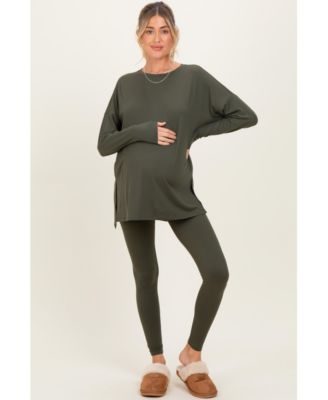 Maternity Light Mocha Brushed Knit Oversized Top and Legging Set