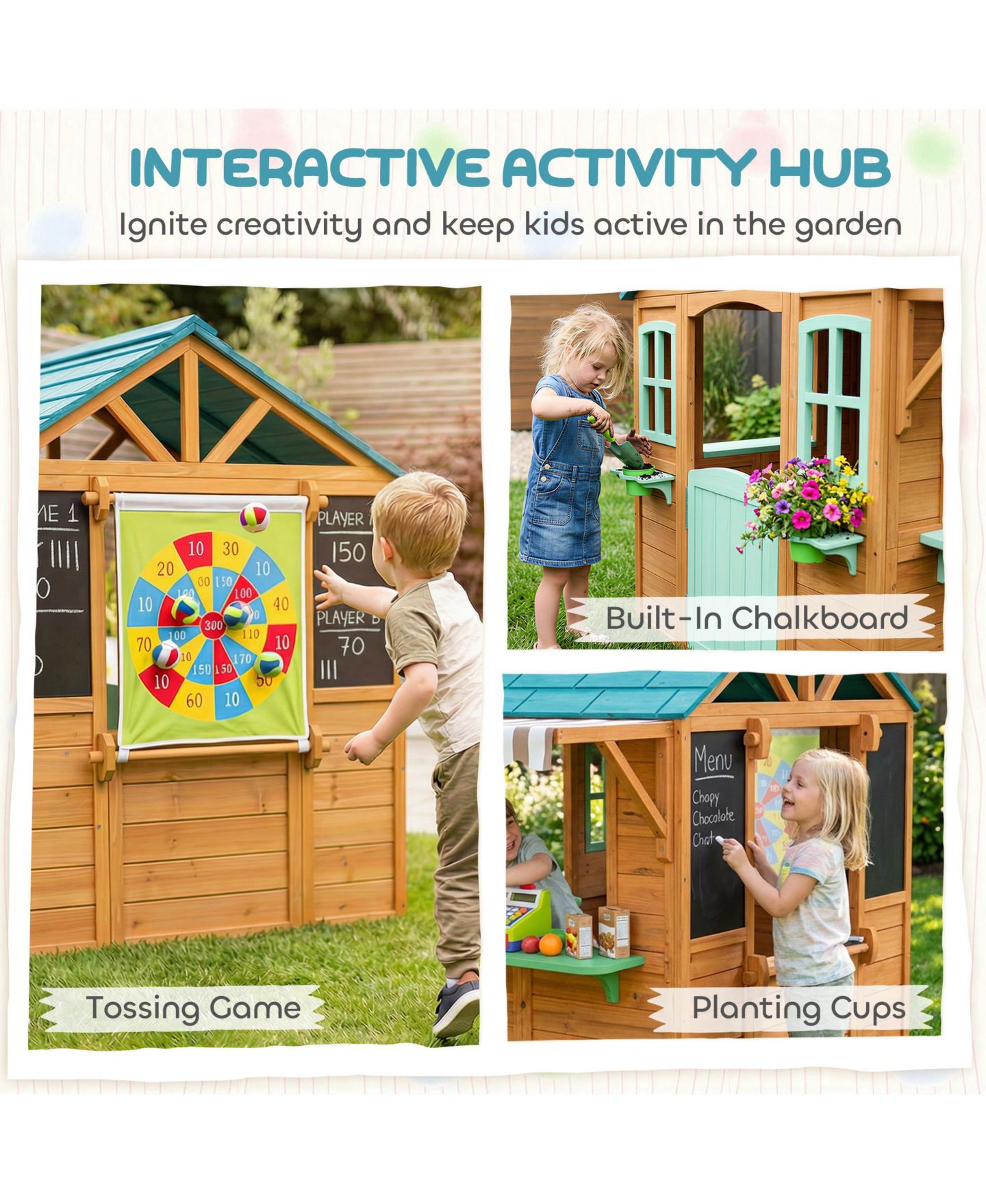 Детская игрушка Qaba Outdoor Playhouse, Kids Playhouse for Kids 3-6 Years Imaginative Play, цвет: Разноцветный — фото 3