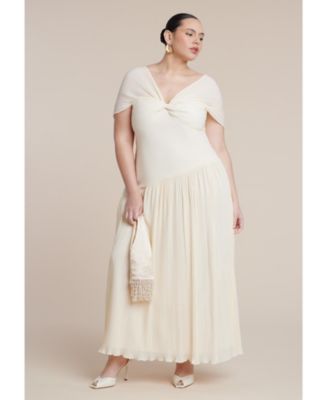 Women's Twist Detail Pleated Chiffon Dress