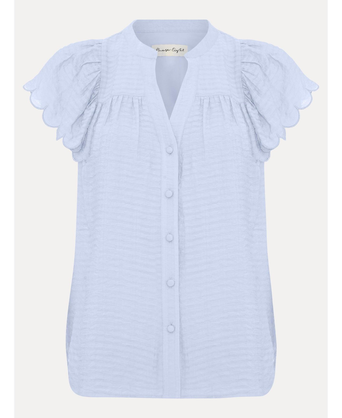 Женская блузка Phase Eight Aleasha Scallop Sleeve V-Neck, цвет: Бледный синий — фото 4