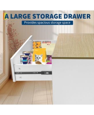 Hidden Cat Litter Box Enclosure Furniture, 31.5" Wooden Dog Proof Cat Litter Box Enclosure Cabinet with Drawer and 2 Sisal Doors