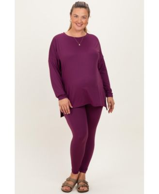 Plus Size Plum Brushed Knit Oversized Top and Legging Set