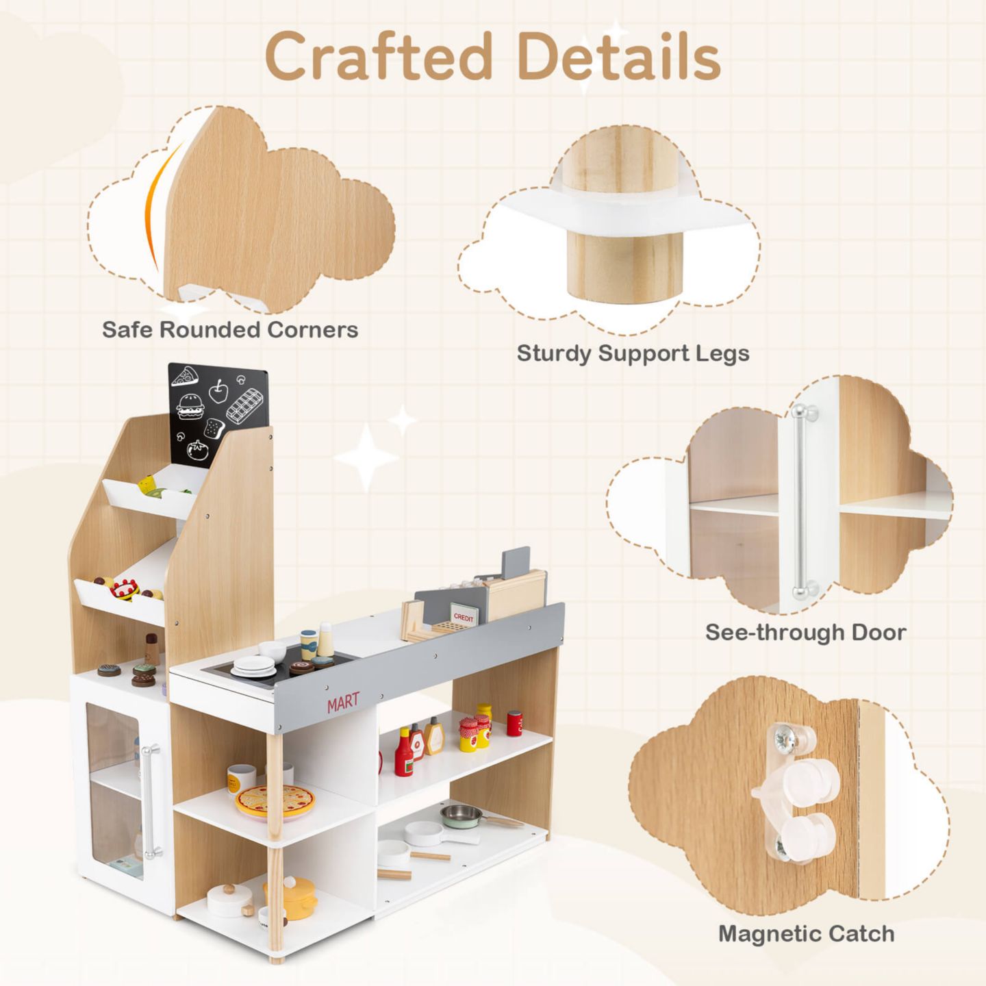 Детский игровой набор Costway Supermarket Interactive 8-Piece Shopping Playset, Ages 3+, цвет: Натуральный — фото 10