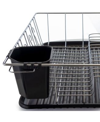 16 Inch Chrome Plated and Plastic Counter Top Drying Dish Rack in Black
