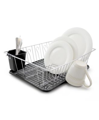 16 Inch Chrome Plated and Plastic Counter Top Drying Dish Rack in Black