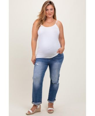 Plus Size Rolled Hem Distressed Straight Leg Jeans