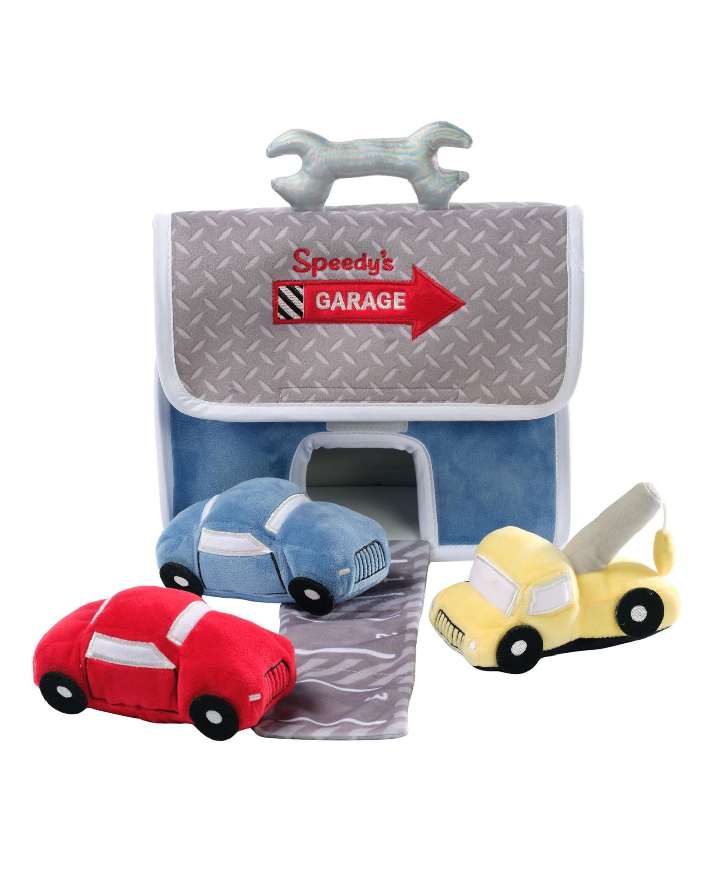 Детские мягкие игрушки Lambs & Ivy Cars and Tow Truck Garage Interactive Plush Developmental Playset Toy, цвет: Натуральный — фото 2
