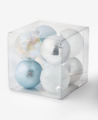 Opulence Set of 8 Shatterproof Iridescent, Blue and White Ball Ornaments