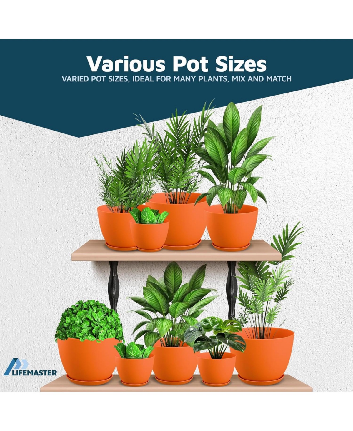 Plant Pots Pack with Drainage Holes & Saucers, Stackable Indoor & Outdoor Planters for Houseplants & Flowers