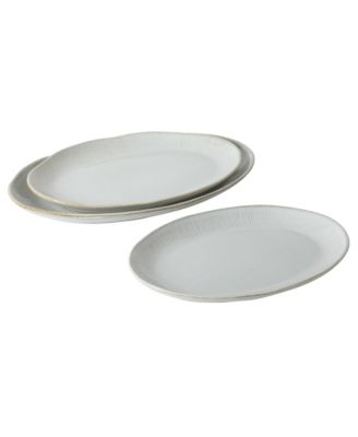 Sandy Pines  3 Piece Oval Platter Set, 15.7”, 13.75” & 12” Stoneware Serving Platters, Reactive Glaze, Microwave & Dishwasher Safe