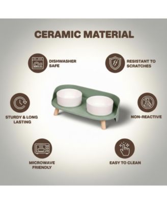 Elevated Ceramic Dog & Cat Food Water Bowl Set Spill Proof Non Slip Mess Free Dishwasher Safe