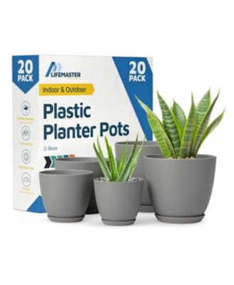 Gray Planter Pots 20-Pack with Drainage Holes, Lightweight, Durable & Space-Saving Indoor & Outdoor Plastic Planters