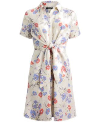 Plus Size Floral Tie-Front Collared Shirtdress