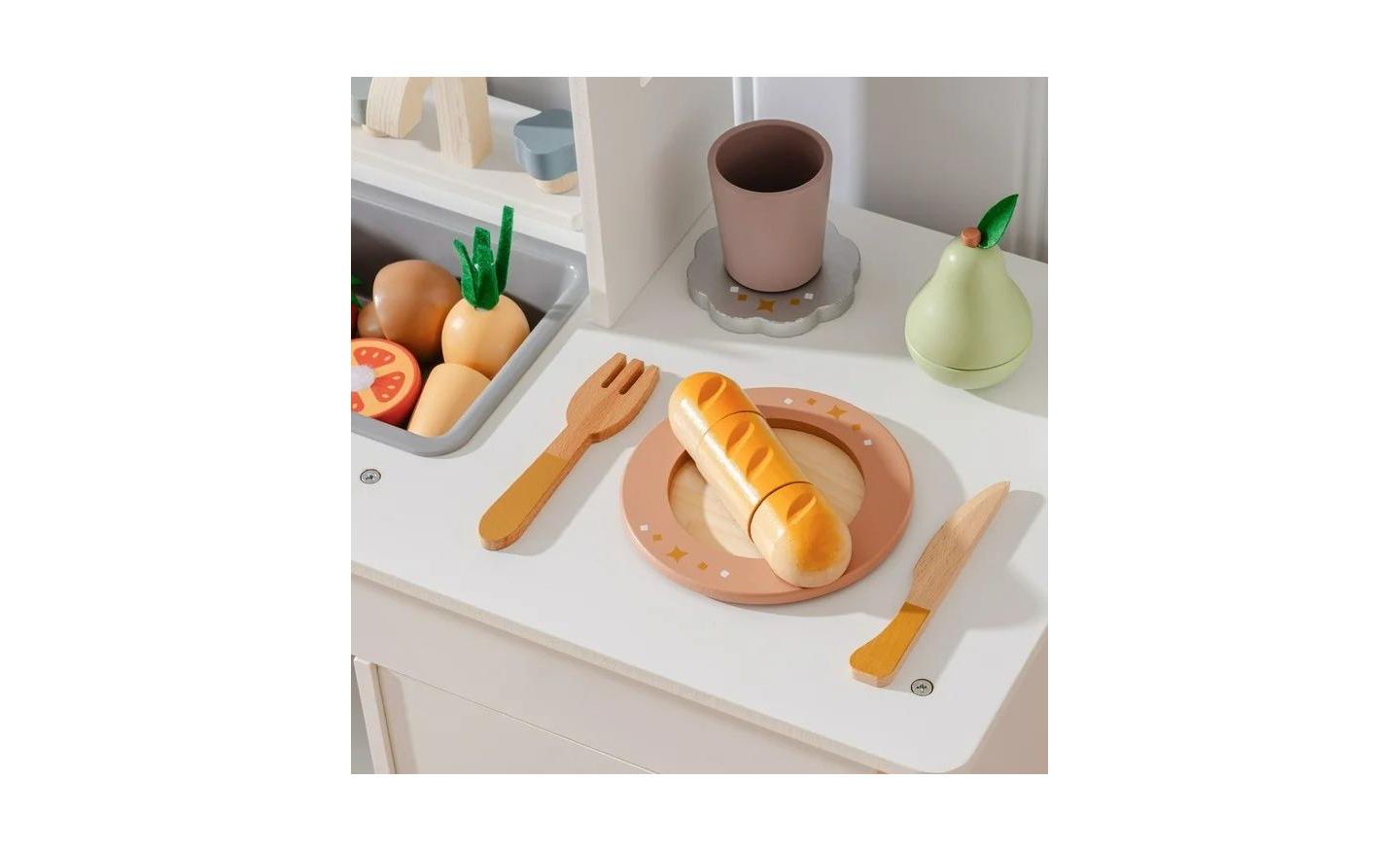 Детские игрушки Robotime Wooden Play Food 4-in-1 Cutting Set Pretend Play Toy Food for Play Kitchen with Shopping Bag Kids Kitchen Accessories for Boys Girls, цвет: Бежевый — фото 6