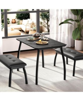 3-Piece Wooden Dining Table Set with 2 Upholstered Benches