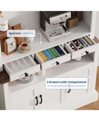 Coffee Bar Cabinet with LED Light, 72 in Tall Farmhouse Coffee Bar Hutch with Storage, Sideboard Buffet Cabinet with Microwave Stand