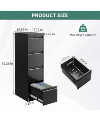 4 Drawer File Cabinet with Lock, Metal Filing Cabinets, Vertical Small Filing Cabinet Steel Lockable Storage Cabinets for Home Office
