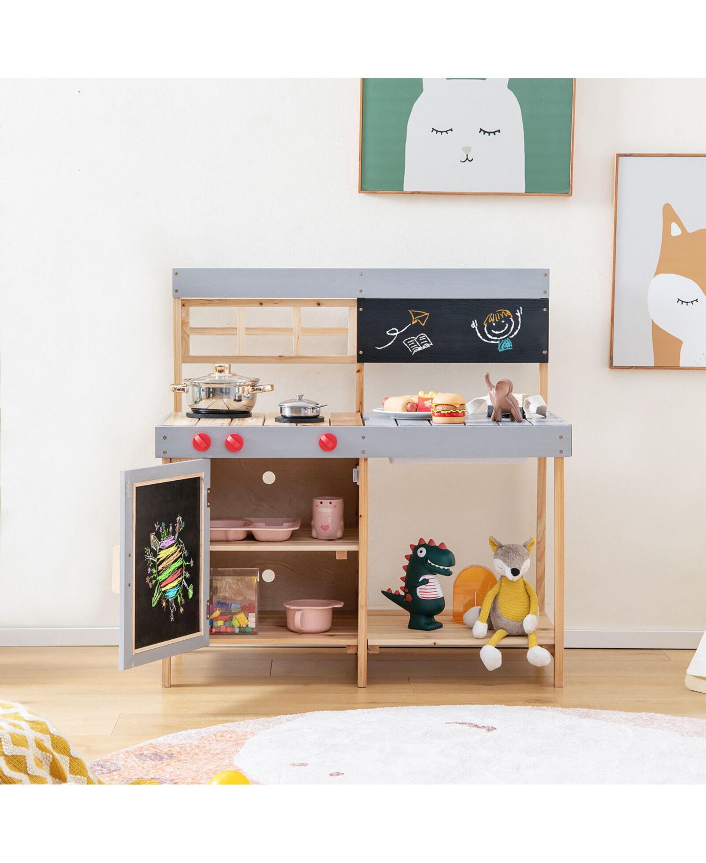 Детская игрушка Gymax Kids Kitchen Playset Toy Outdoor Wooden Kid's Play Kitchen for Girls Boys 3 Plus, цвет: Натуральный — фото 4