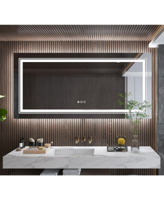 72x35.4 inch Large Size Lighted Smart Bathroom Mirror 3 LightsColors Front and Backlit Anti-fog Memory