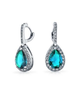 Classic 7CT Halo Cubic Zirconia CZ Large Teardrop Earrings Hinge Clip Closure