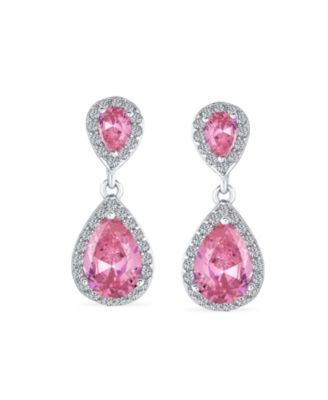 Cocktail Cubic Zirconia CZ Double Solitaire Teardrop Dangle Earrings Gold Plated