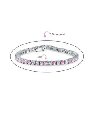 Alternating Pink Cubic Zirconia Clear CZ 12CT Prong Set Tennis Bracelet 7.5 Inch