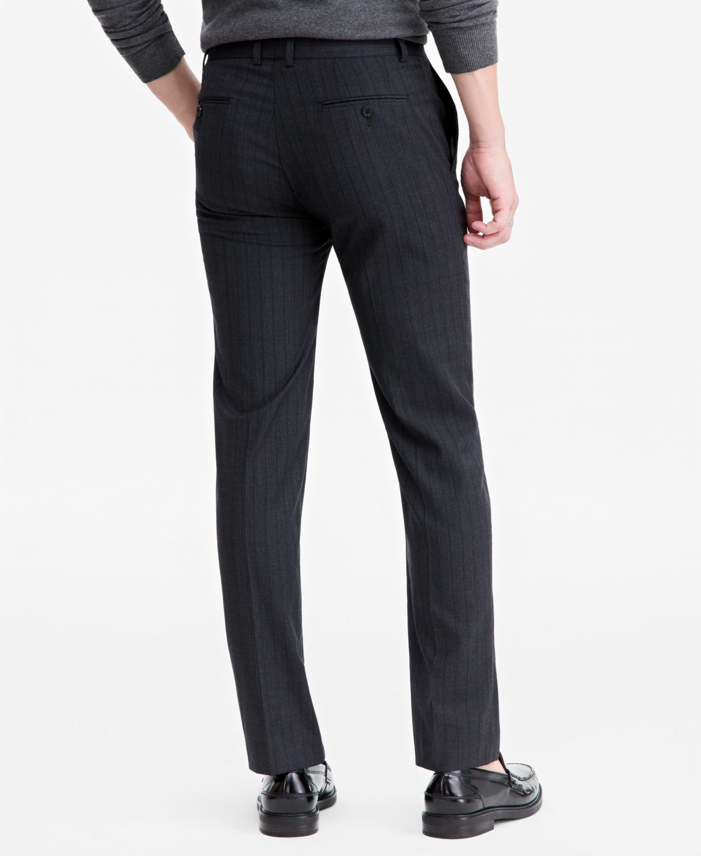 Мужские брюки Calvin Klein Slim-Fit Wool-Blend Pinstripe Suit Pant, цвет: Тёмный серый — фото 4