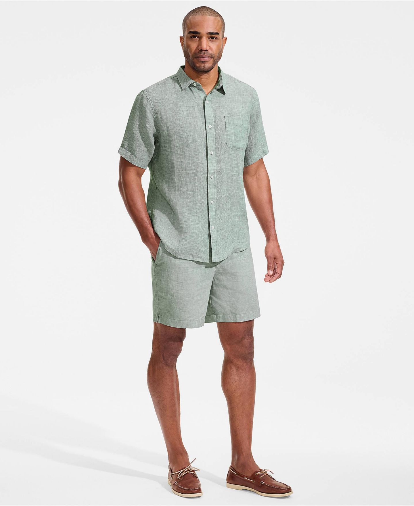 Мужские шорты Lands' End 7" Linen Blend Pull On Deck Short, цвет: Pale Eucalyptus — фото 4