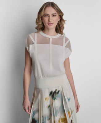 Women's Corset Seam Sheer Yarn Crewneck Sweater
